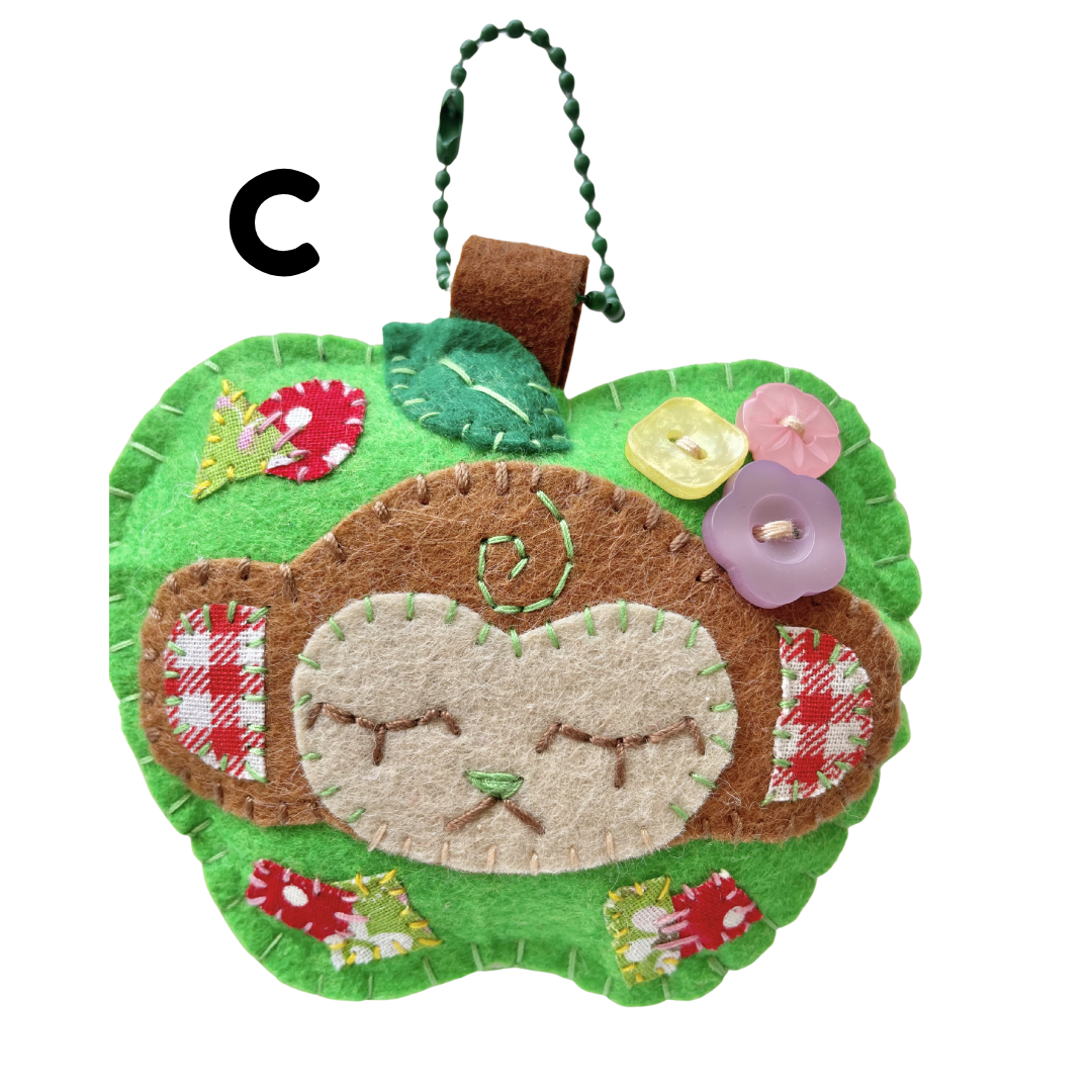 Handmade Patchwork Apple Monkey Felt Keychain