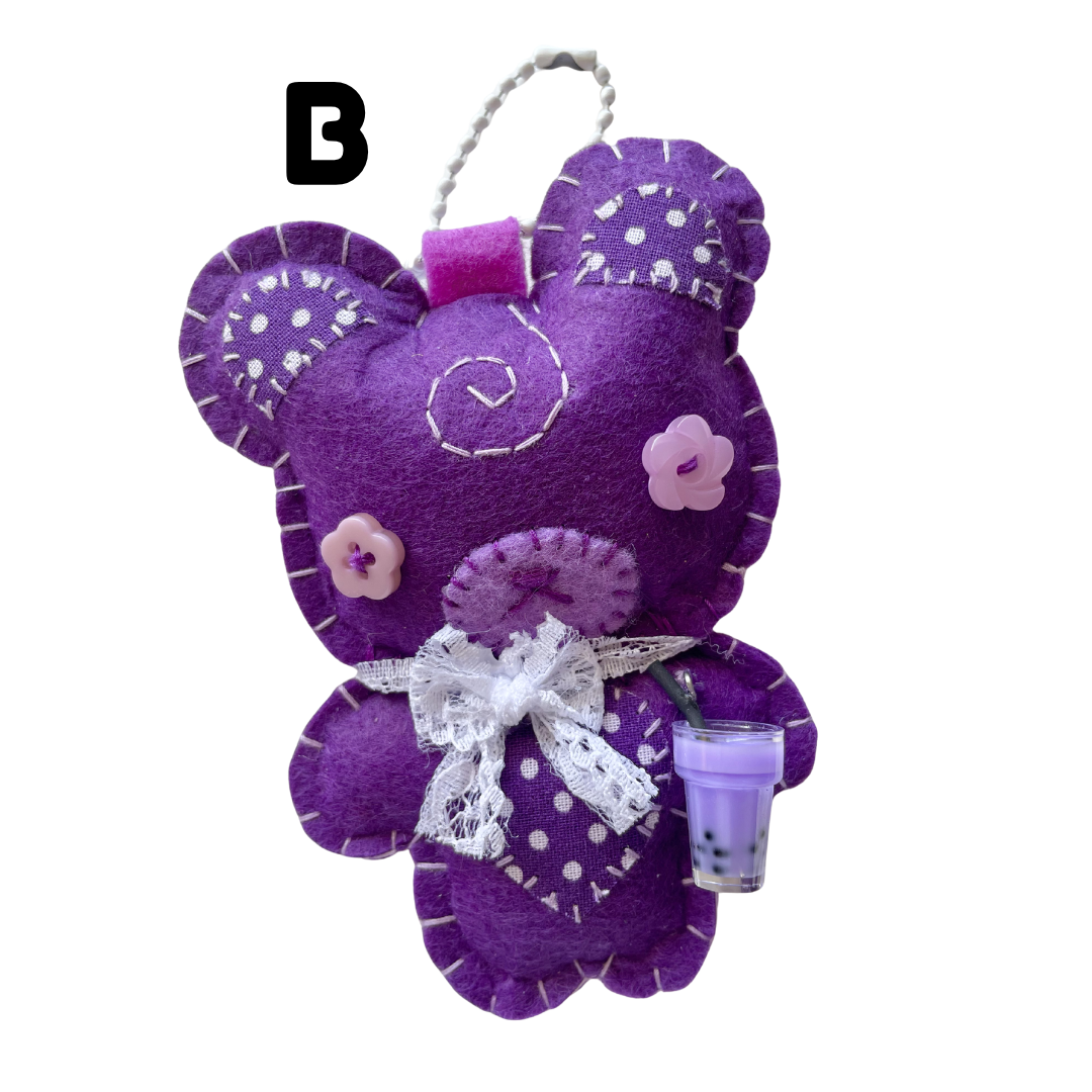 Handmade Taro Boba Bear Felt Keychain