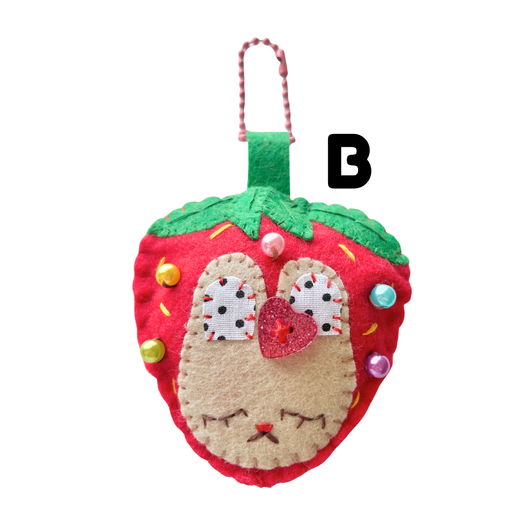 Handmade Strawberry Bunny Felt Keychain