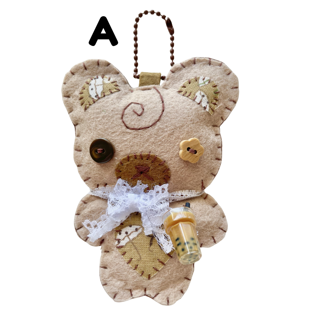 Handmade Milk Tea Boba Bear Felt Keychain