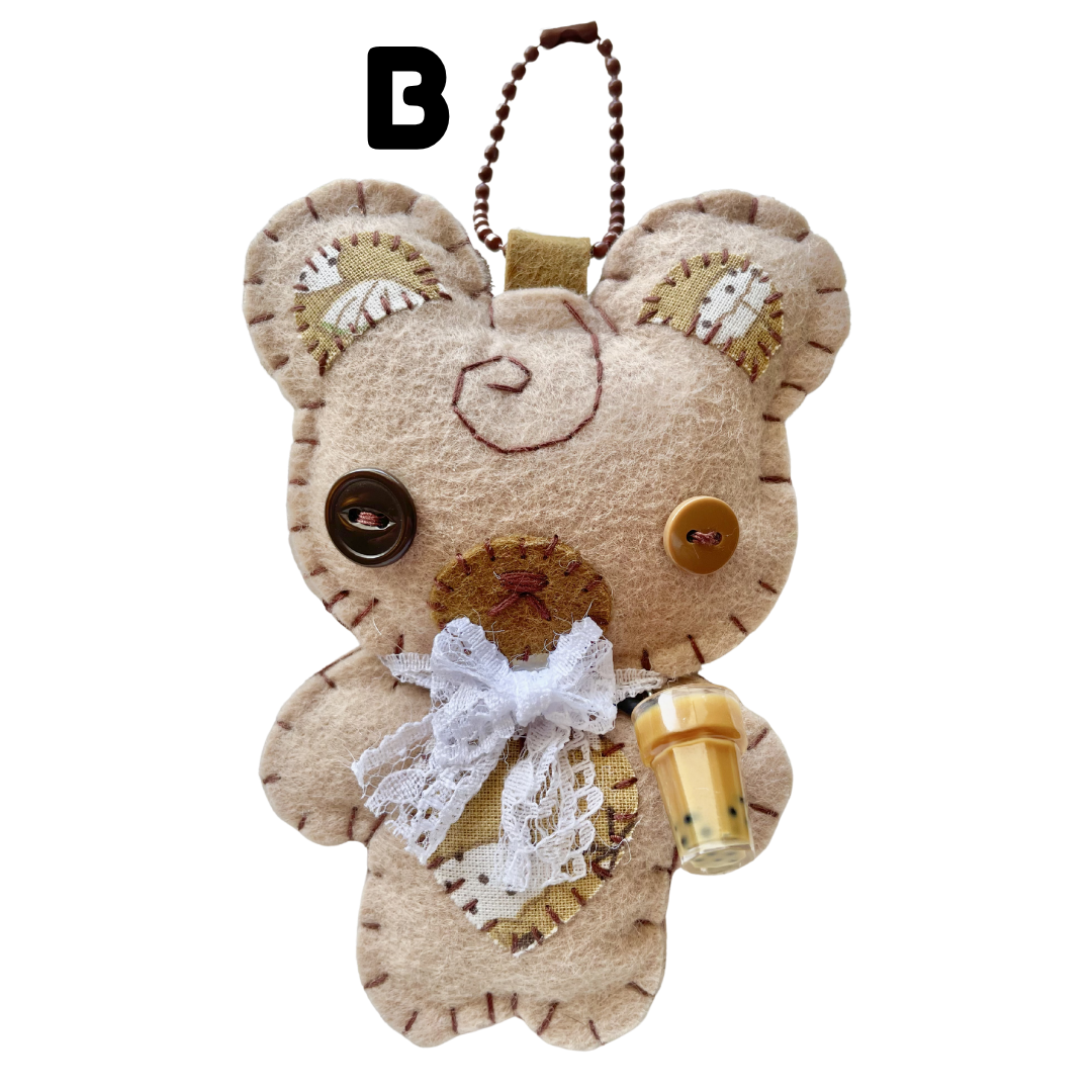 Handmade Milk Tea Boba Bear Felt Keychain