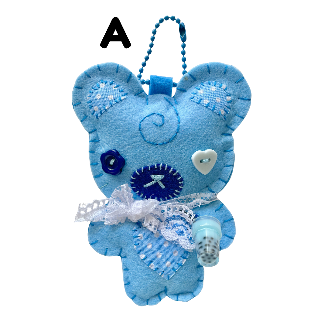 Handmade Blue Boba Bear Felt Keychain