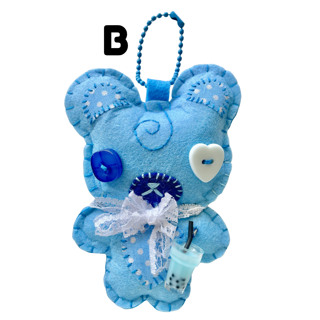 Handmade Blue Boba Bear Felt Keychain