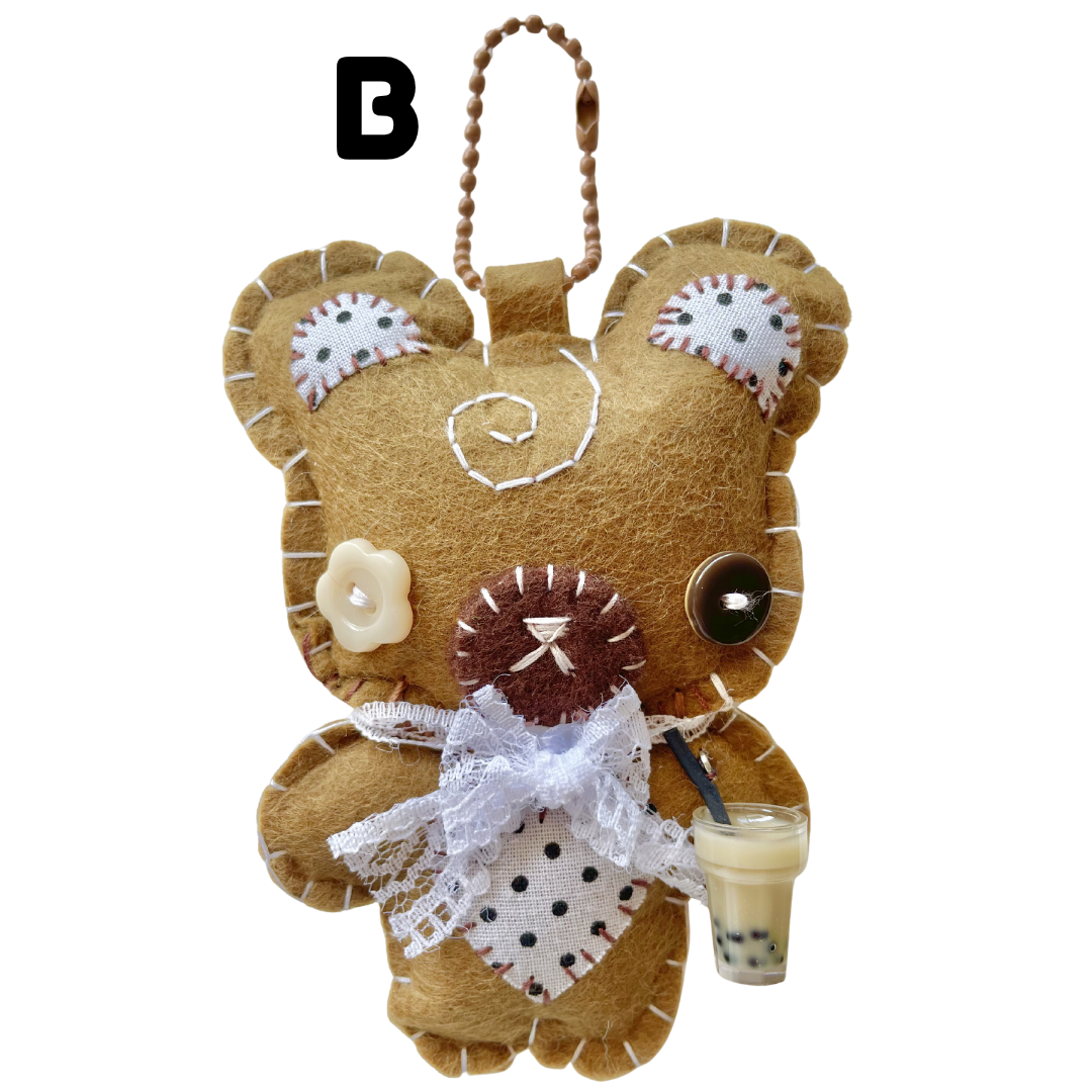 Handmade Coffee Boba Bear Felt Keychain