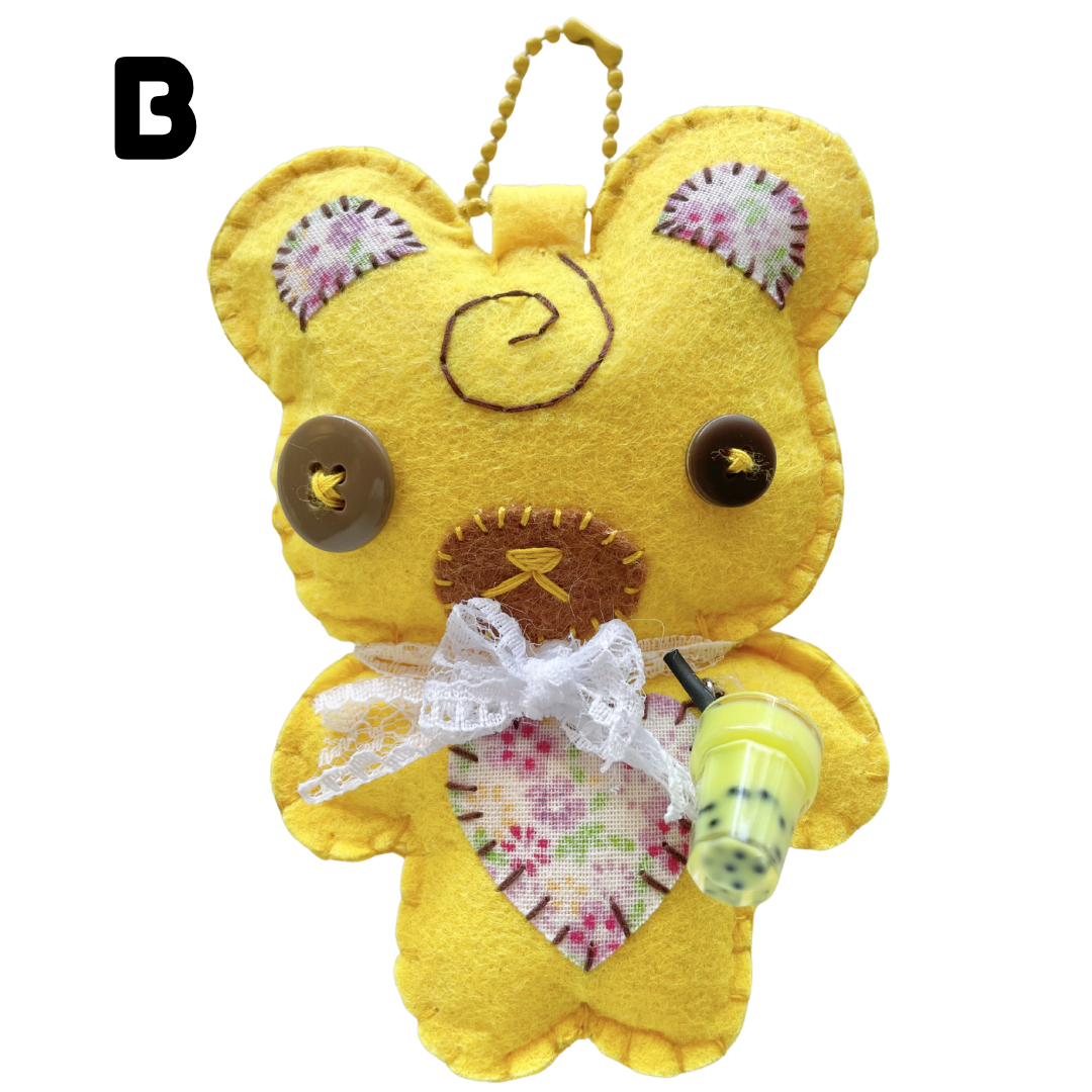 Handmade Banana Boba Bear Felt Keychain