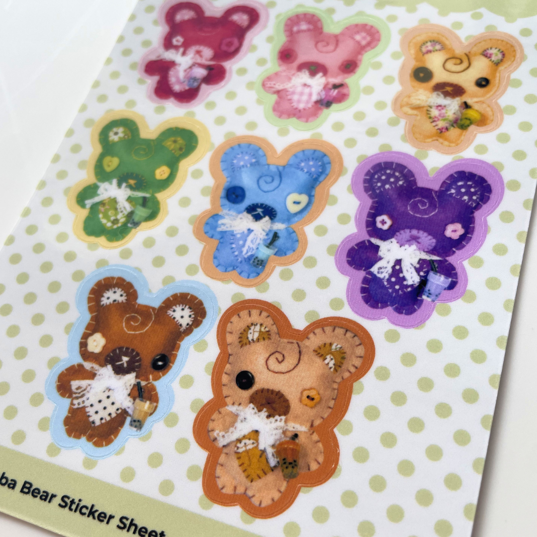 Mini Patchwork Boba Bear Sticker Sheet