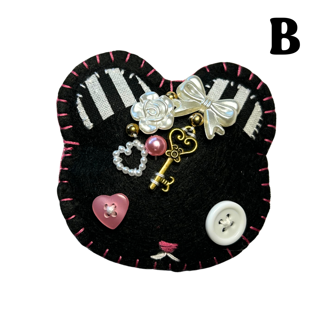 Black, White, & Pink Bear Hair Clip