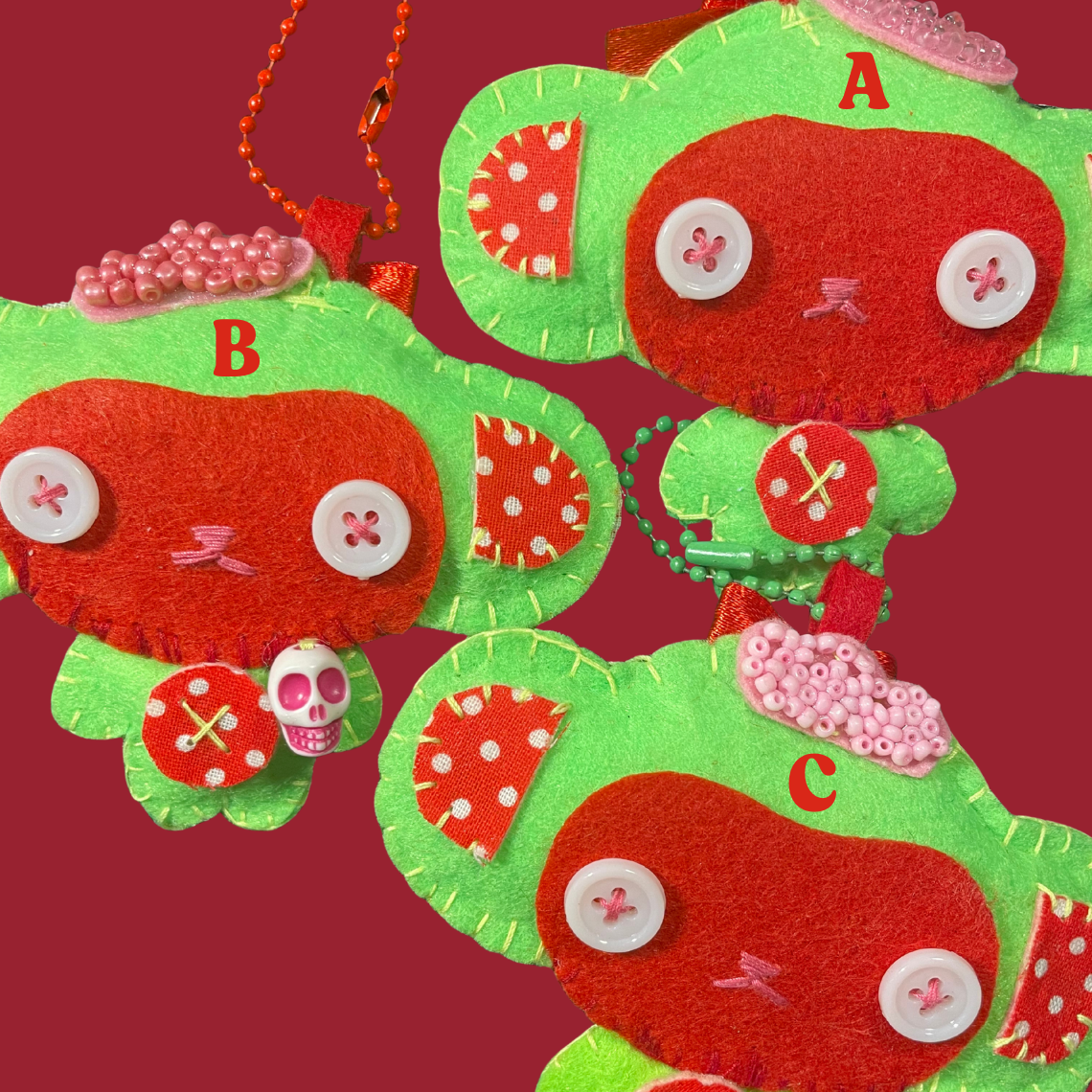 Zombie Monkey Felt Keychain