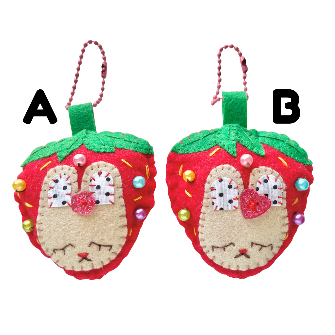 Handmade Strawberry Bunny Felt Keychain