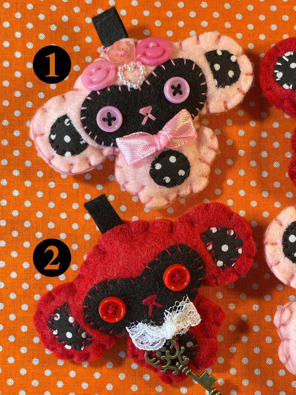 Red and Pink Felt Monkeys Keychain