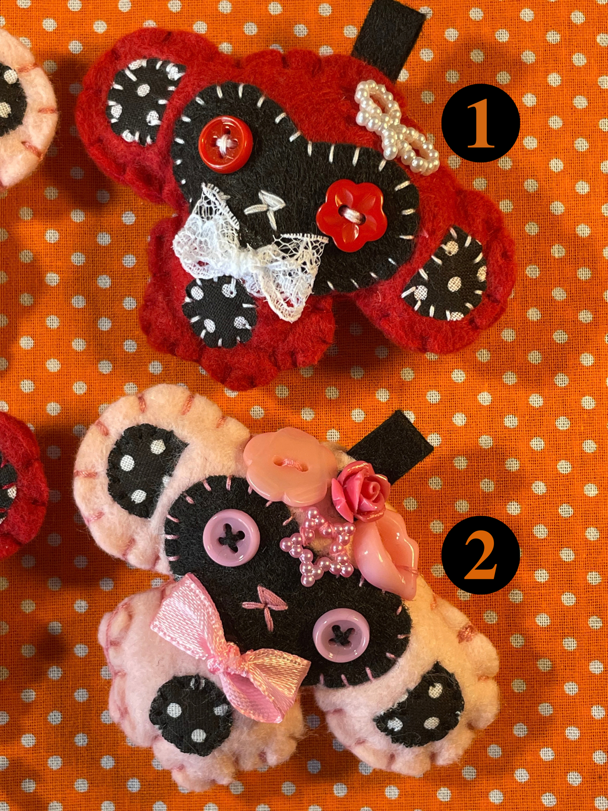 Red and Pink Felt Monkeys Keychain