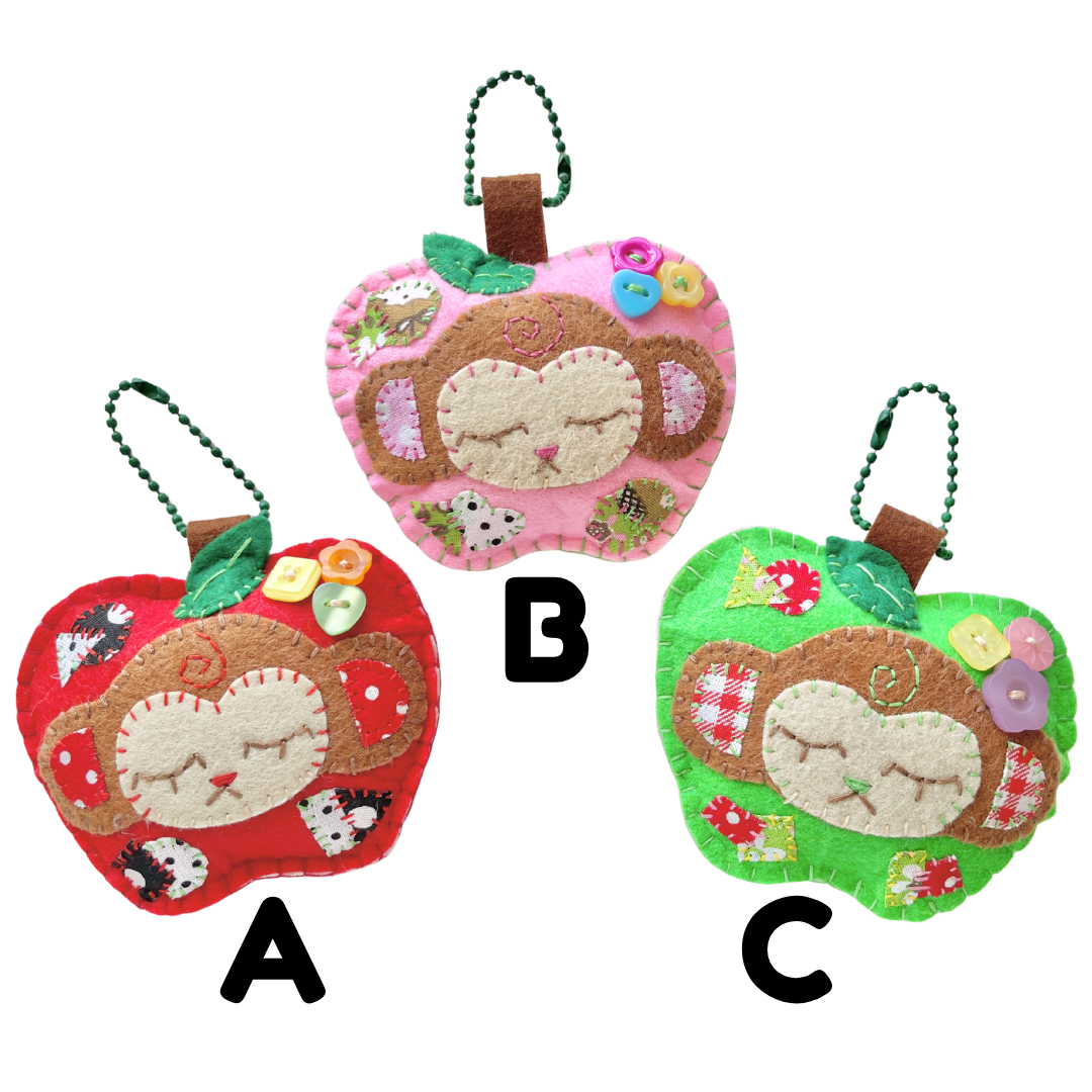 Handmade Patchwork Apple Monkey Felt Keychain