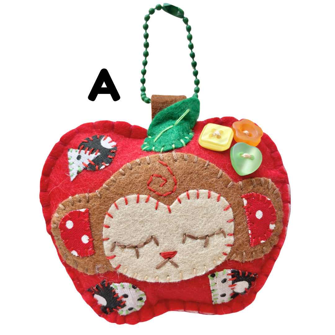 Handmade Patchwork Apple Monkey Felt Keychain
