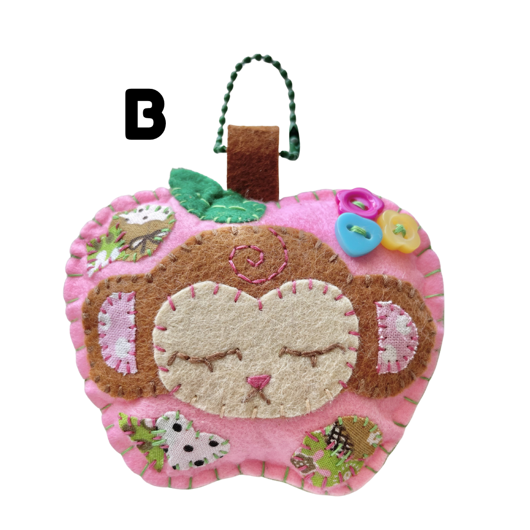 Handmade Patchwork Apple Monkey Felt Keychain