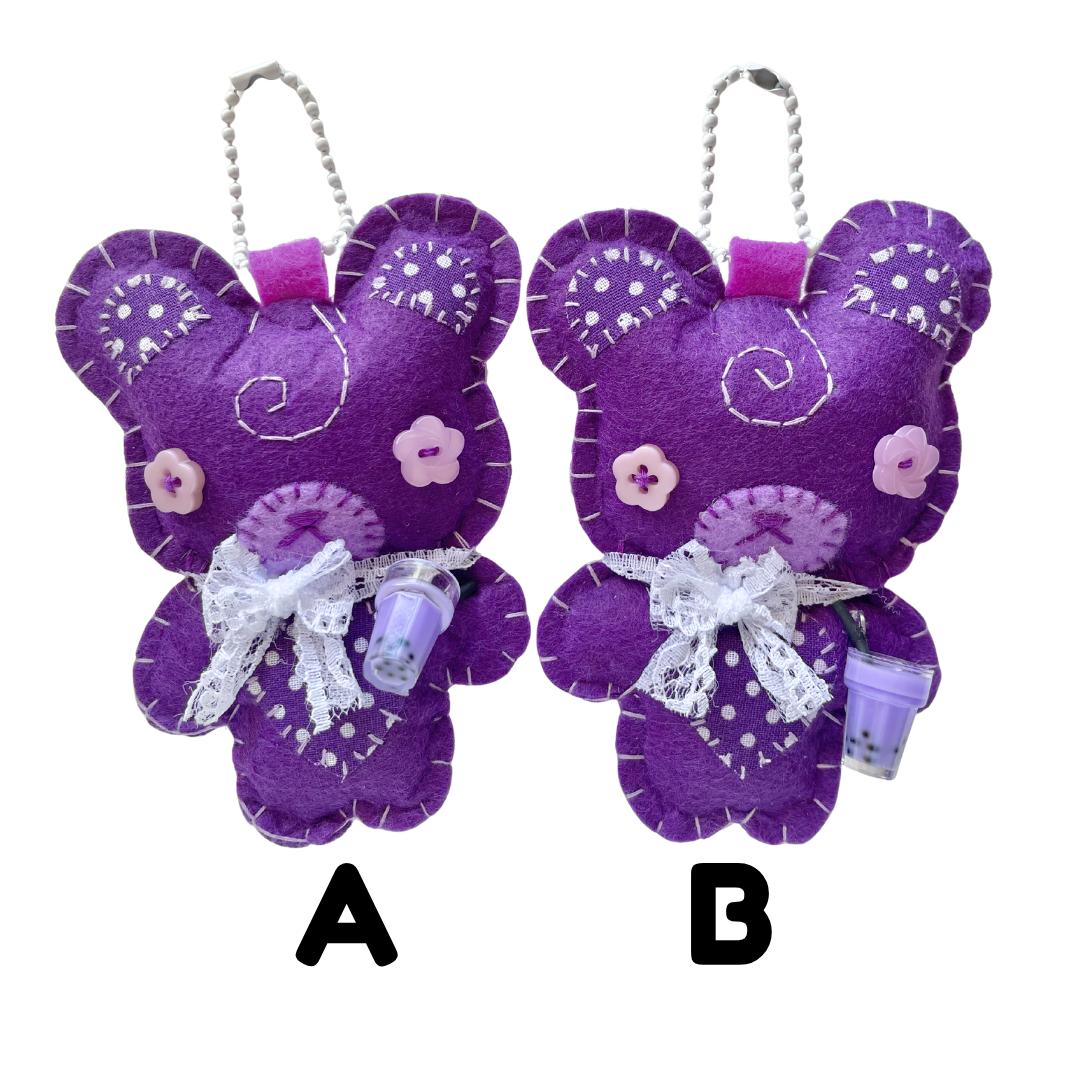 Handmade Taro Boba Bear Felt Keychain