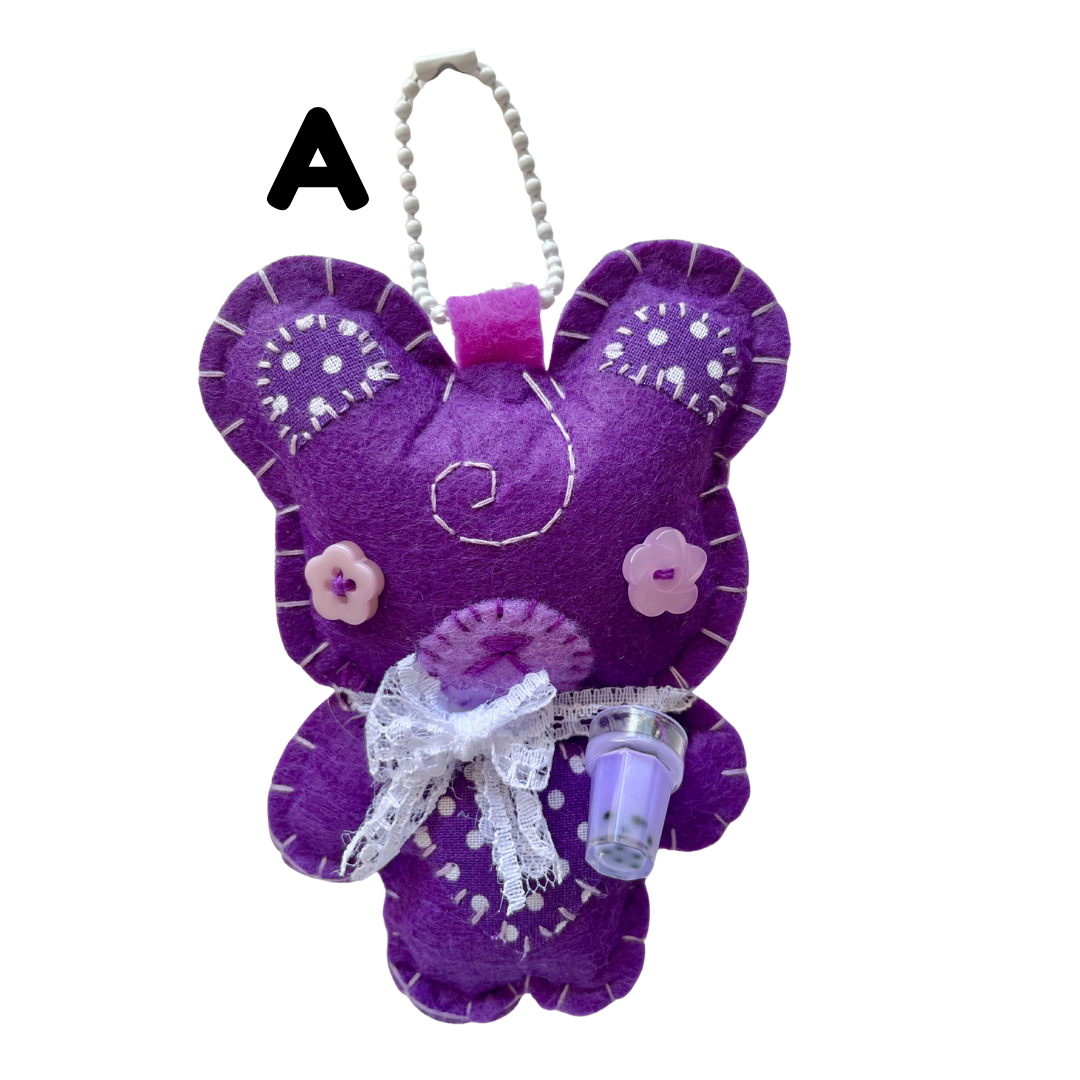 Handmade Taro Boba Bear Felt Keychain