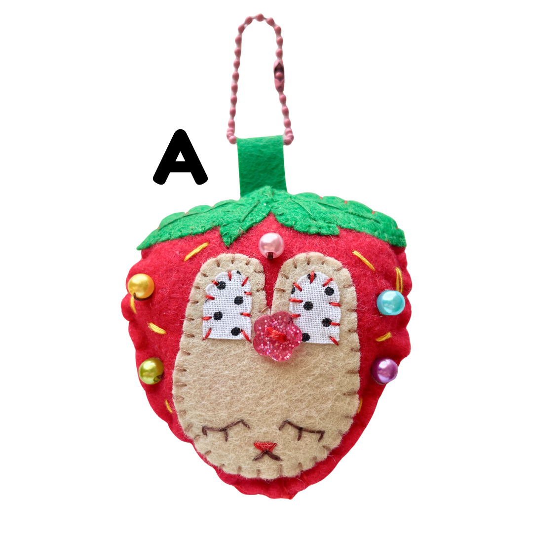 Handmade Strawberry Bunny Felt Keychain