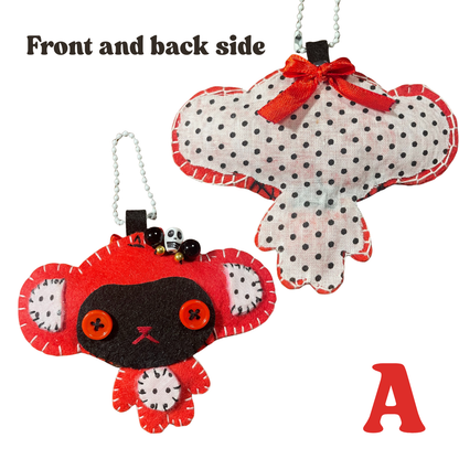 Red & Black Monkey Felt Keychain