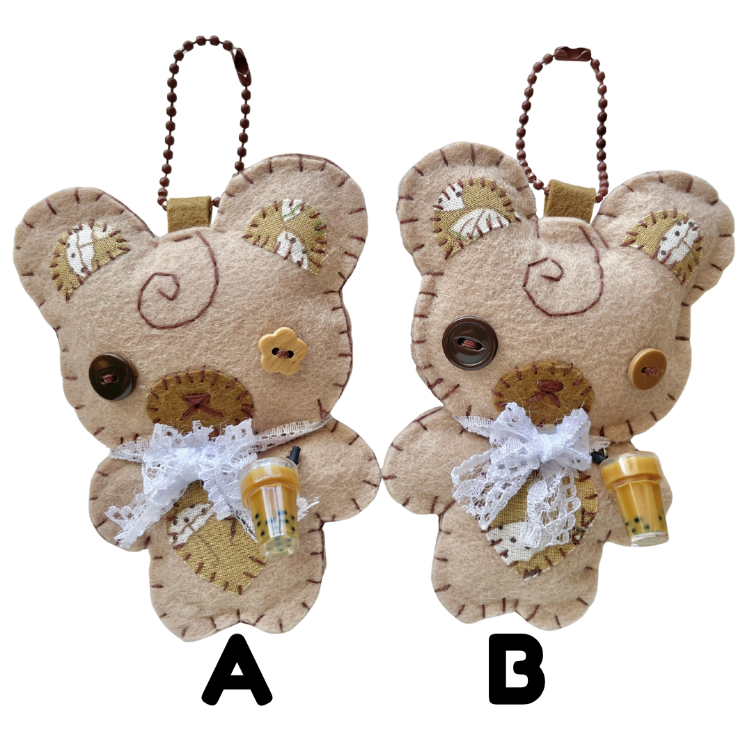 Handmade Milk Tea Boba Bear Felt Keychain