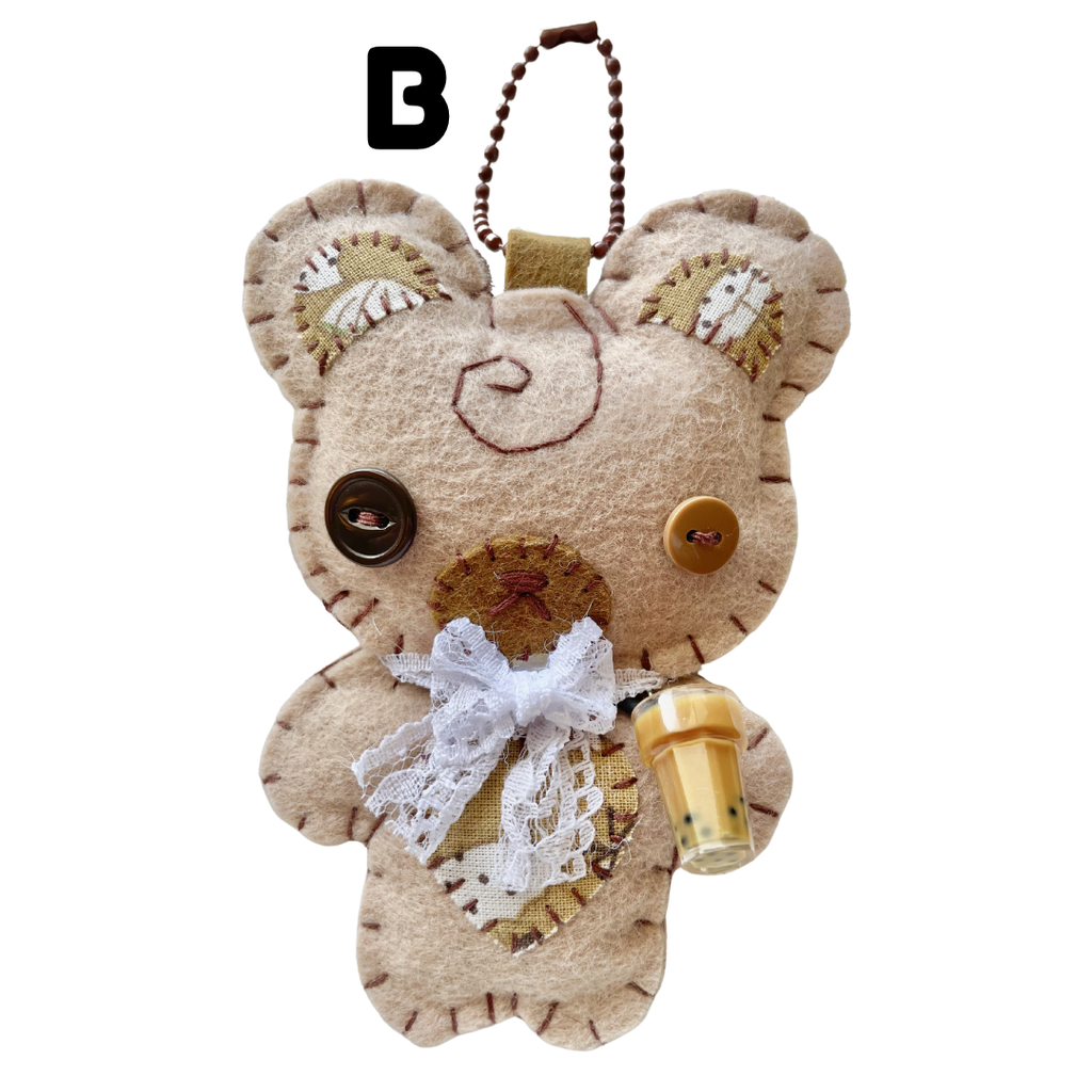 Handmade Milk Tea Boba Bear Felt Keychain