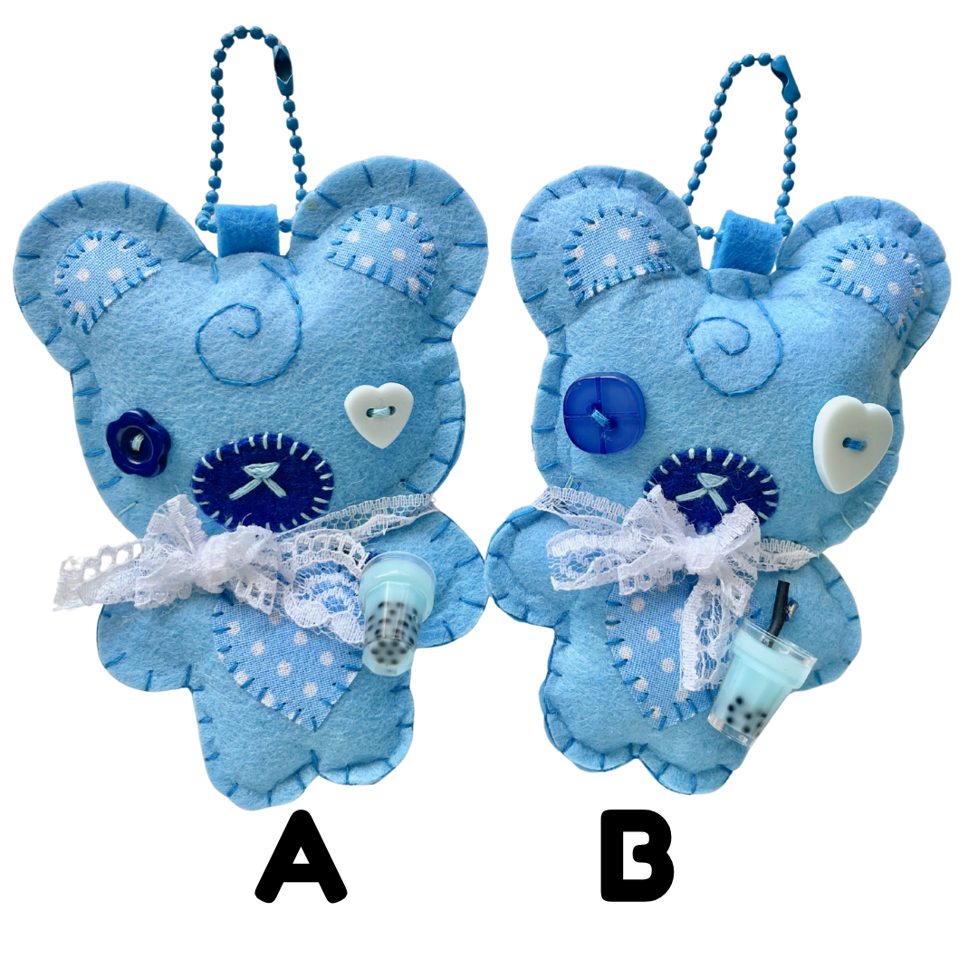 Handmade Blue Boba Bear Felt Keychain