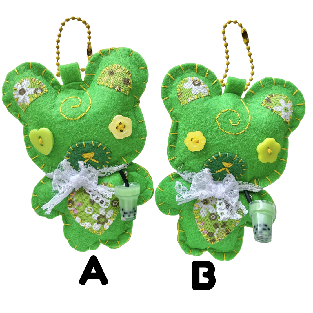 Handmade Honeydew Boba Bear Felt Keychain