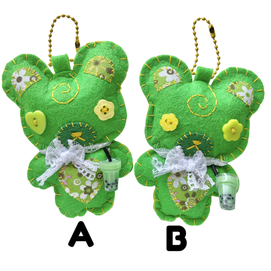 Handmade Honeydew Boba Bear Felt Keychain