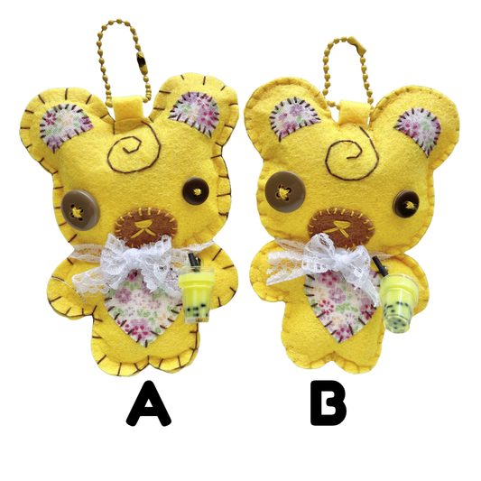 Handmade Banana Boba Bear Felt Keychain