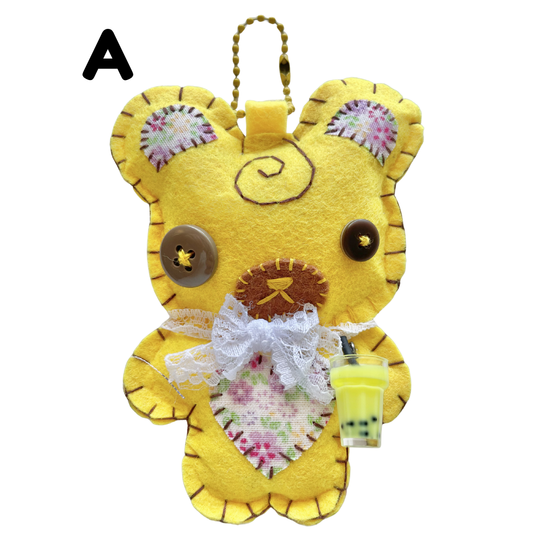 Handmade Banana Boba Bear Felt Keychain