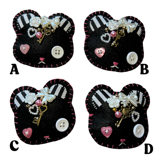 Black, White, & Pink Bear Hair Clip