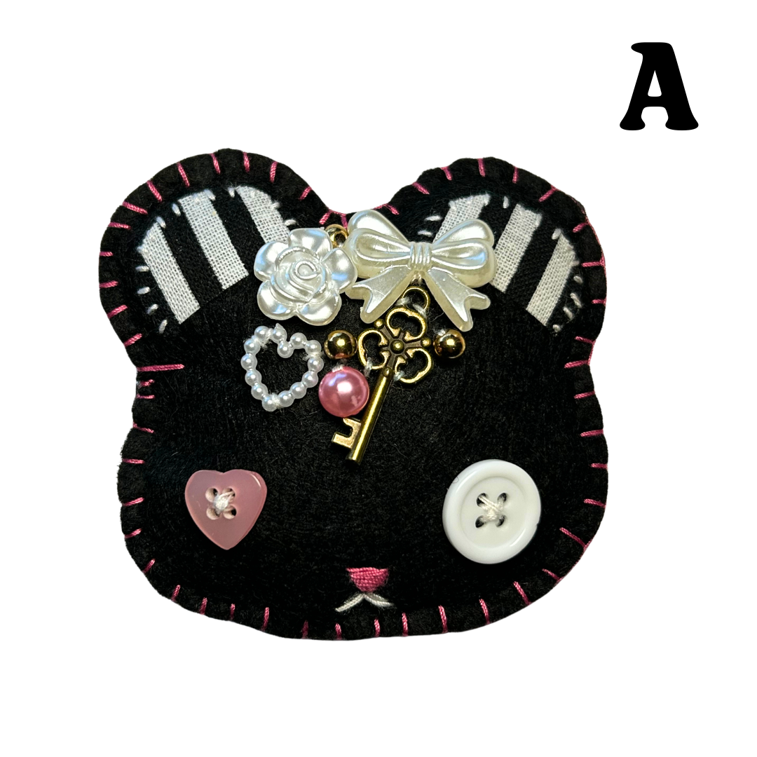 Black, White, & Pink Bear Hair Clip
