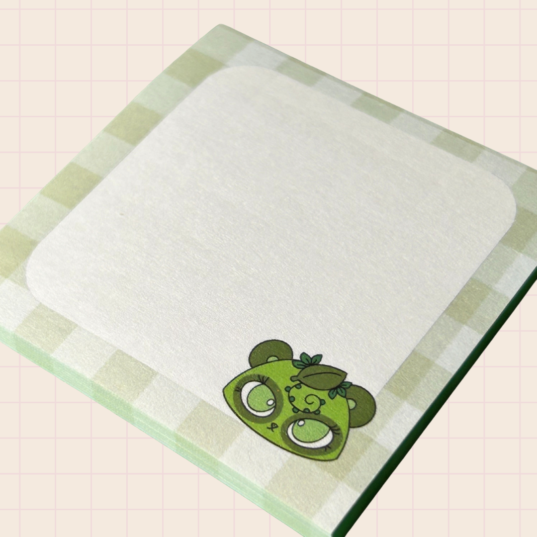 Matcha bear mochi character on a 3x3 sticky notepad