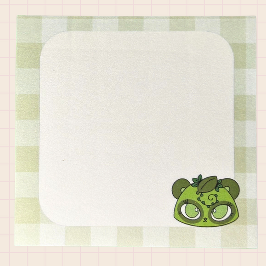Matcha bear mochi character on a 3x3 sticky notepad